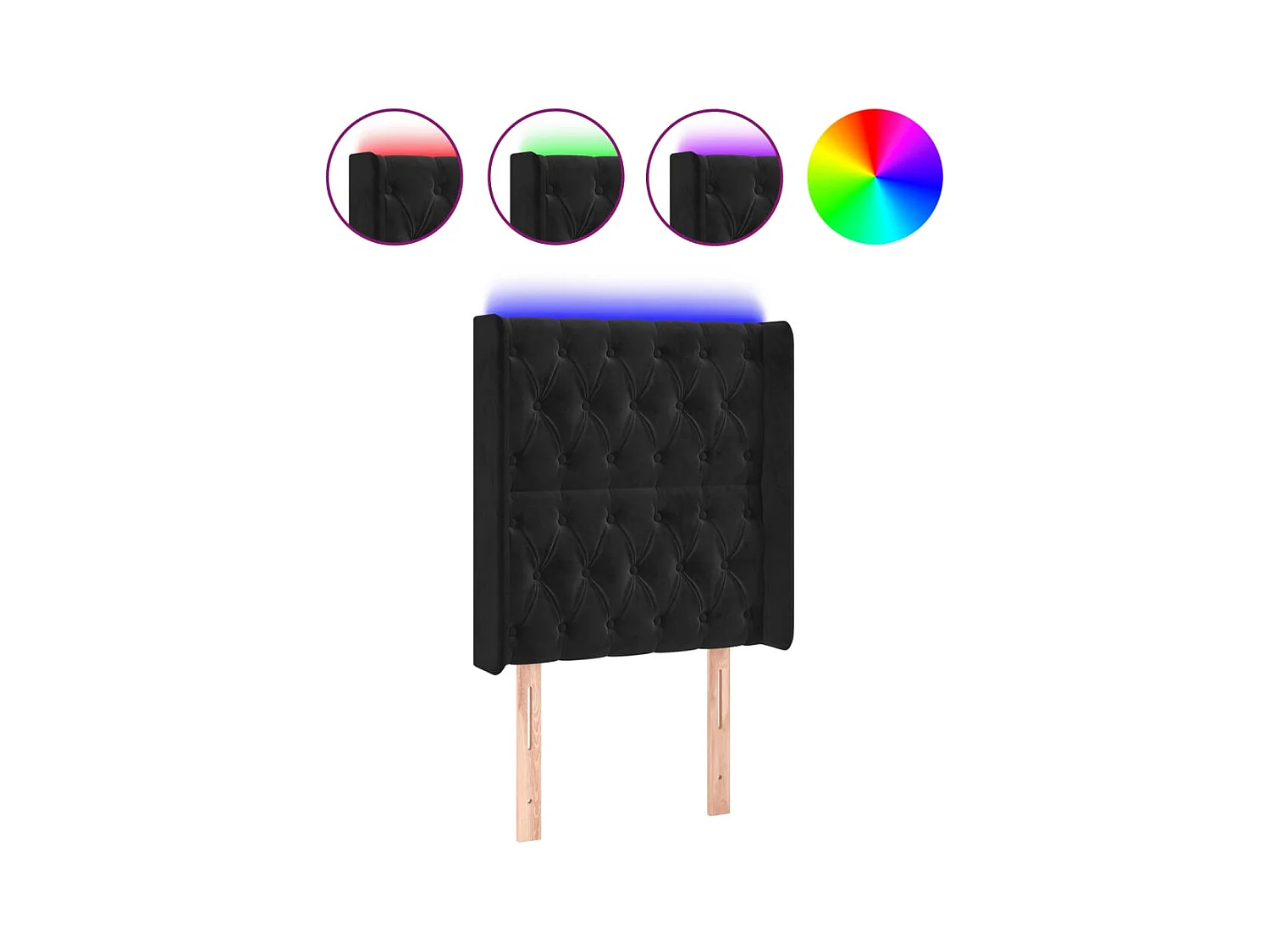 Cabecero | Cabezal de Cama | Mueble cabecero con LED de terciopelo negro 83x16x118/128 cm