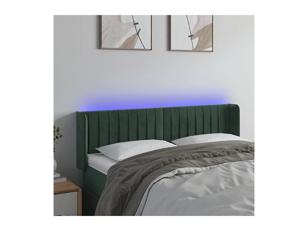 Tête de Lit | Panneau de tête pour lit Moderne à LED Vert foncé 147x16x78/88 cm Velours