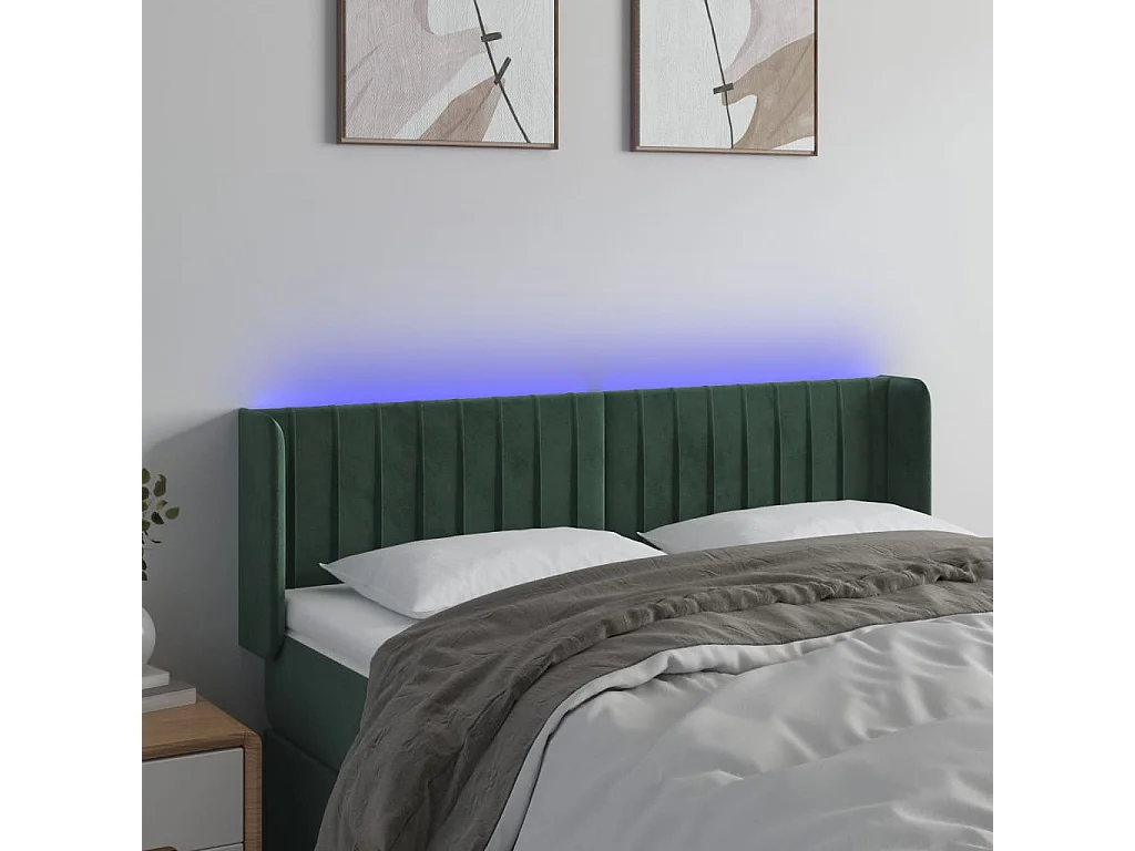 Hoofdbord | Hoofdeinde LED 147x16x78/88 cm fluweel donkergroen