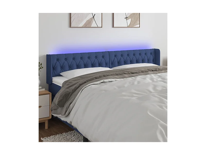 Tête de Lit | Panneau de tête pour lit Moderne à LED Bleu 183x16x78/88 cm Tissu