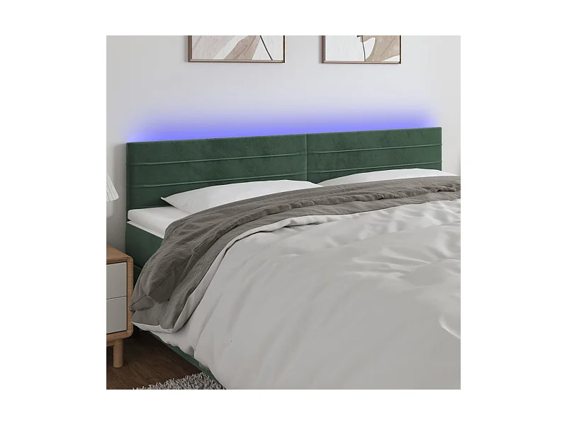 Tête de Lit | Panneau de tête pour lit Moderne à LED Vert foncé 180x5x78/88 cm Velours