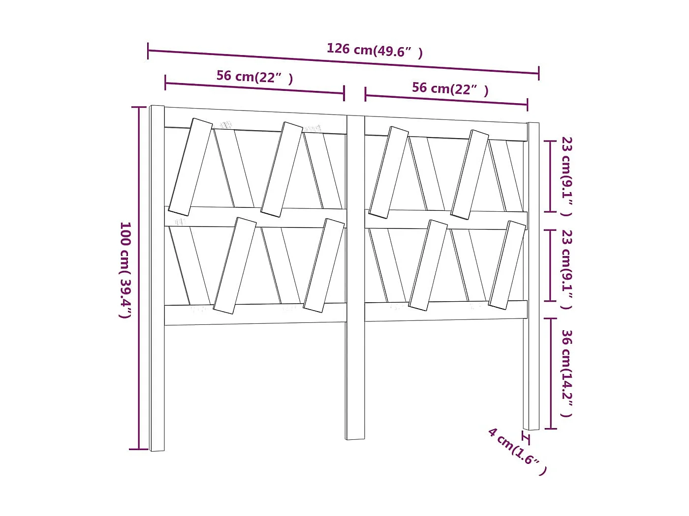 Cabecero de Cama | Cabezal de cama | Mueble de cabecero madera maciza de pino 126x4x100 cm