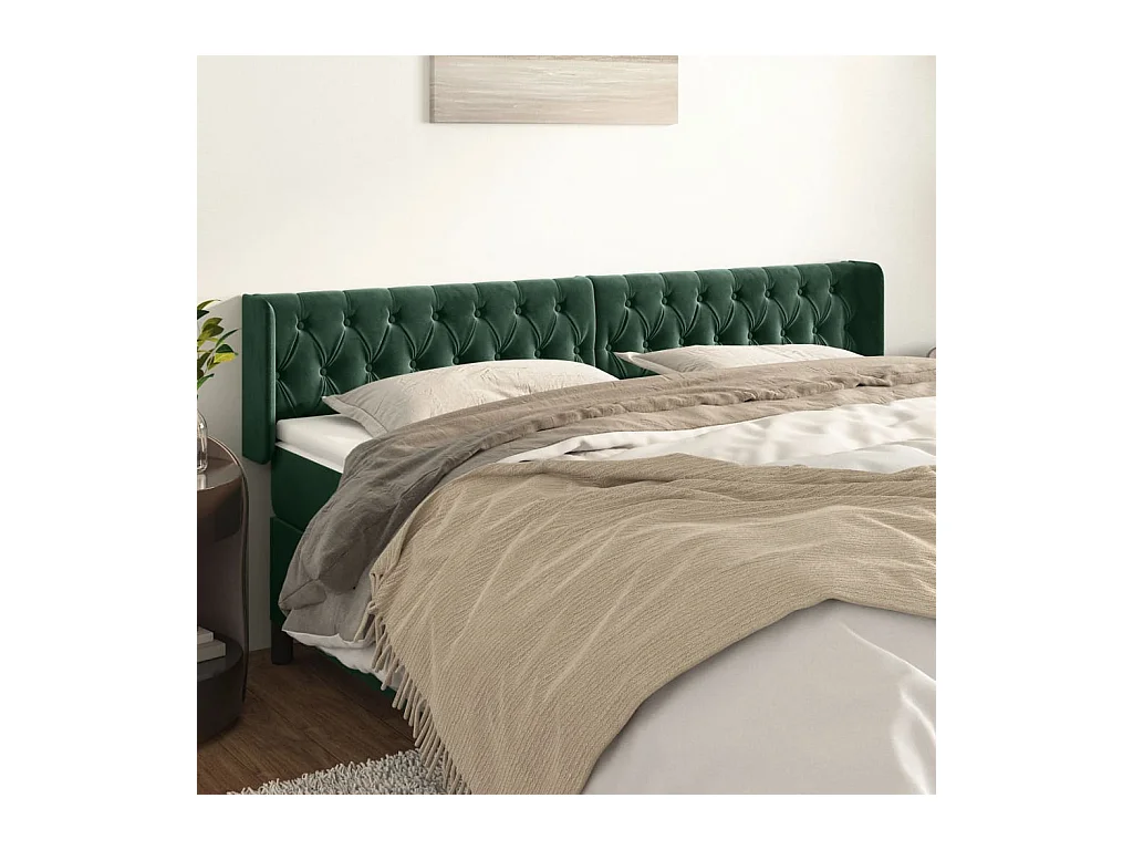 Mueble cabecero | Cabezal de cama | Cabecero de terciopelo verde oscuro 183x16x78/88 cm