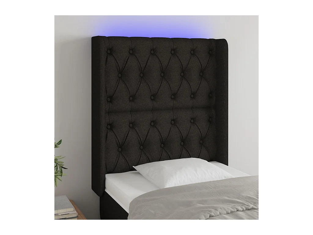 Mueble cabecero | Cabezal de cama | Cabecero con LED de tela negro 83x16x118/128 cm