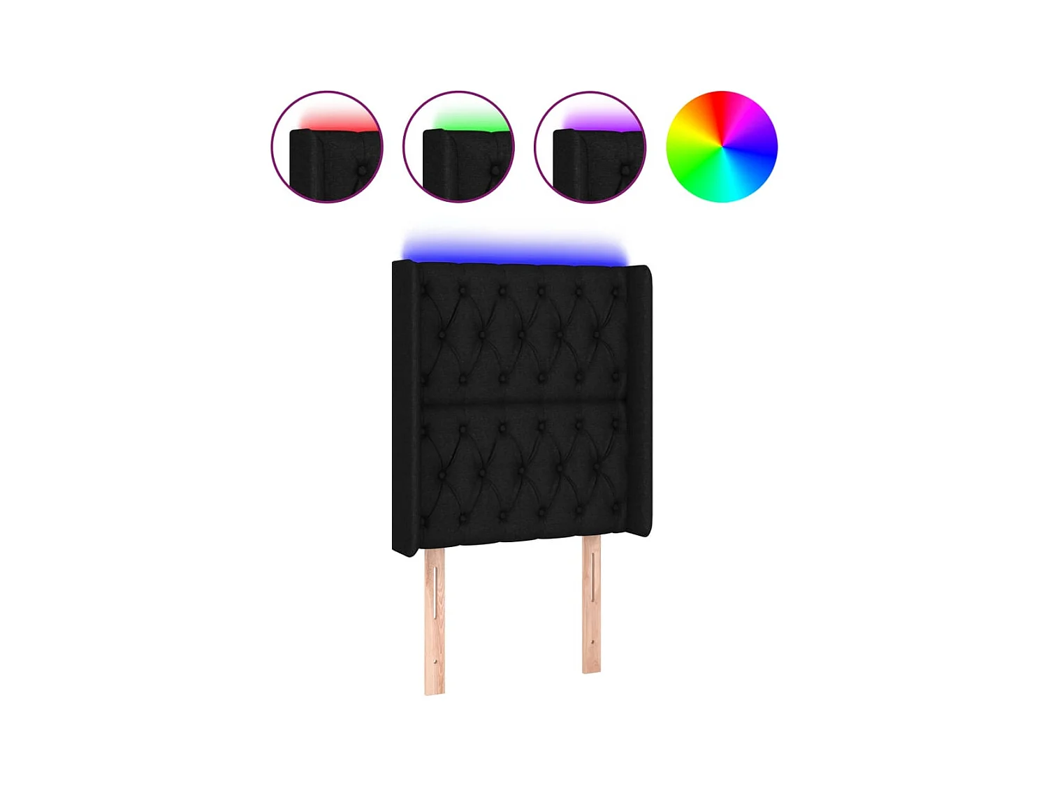 Mueble cabecero | Cabezal de cama | Cabecero con LED de tela negro 83x16x118/128 cm