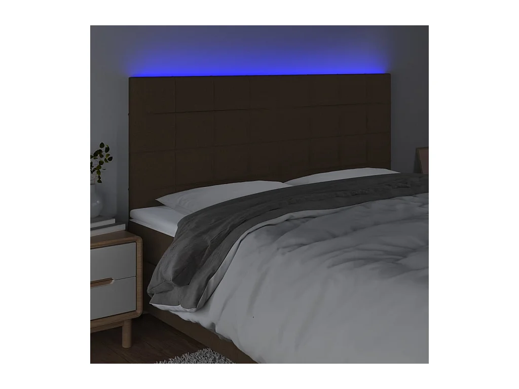 Tête de Lit | Panneau de tête pour lit Moderne à LED Marron foncé 180x5x118/128 cm Tissu