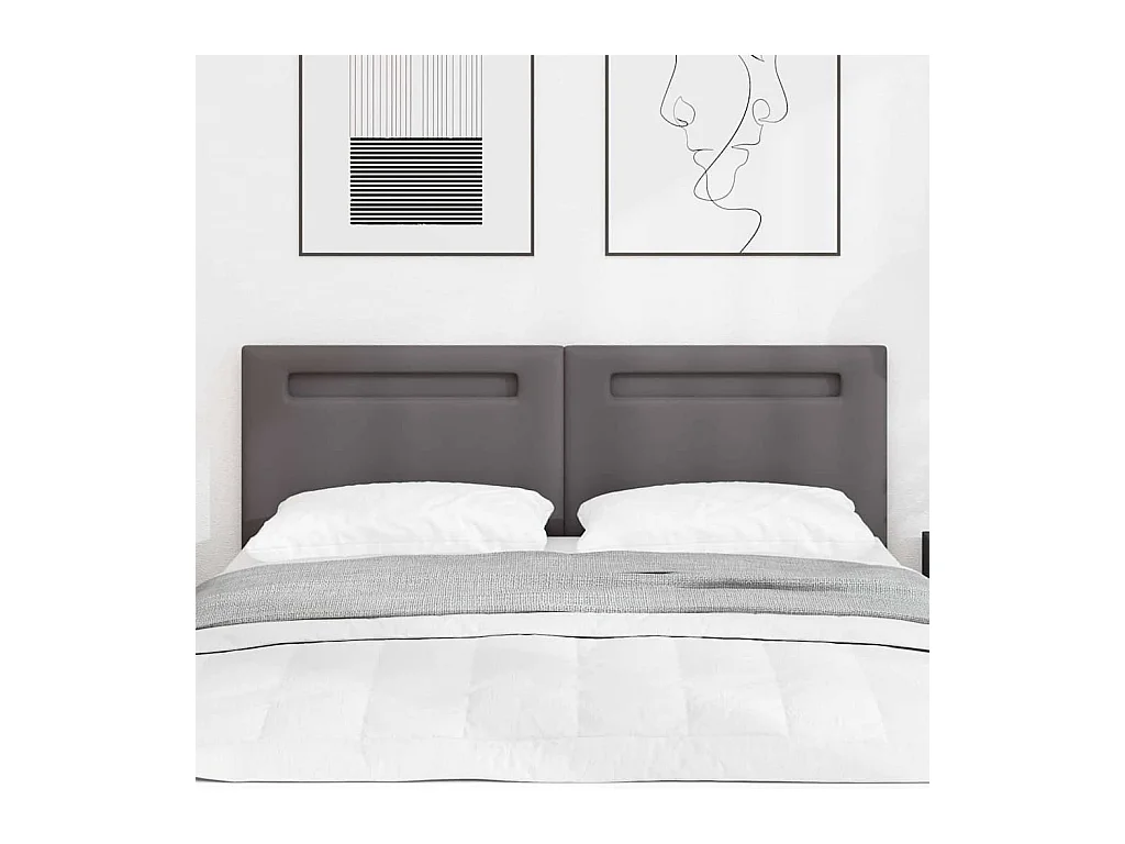 Cabecero | Cabezal de Cama | Mueble cabecero con luces de tiras LED con cabecera Gris 160 cm PVC
