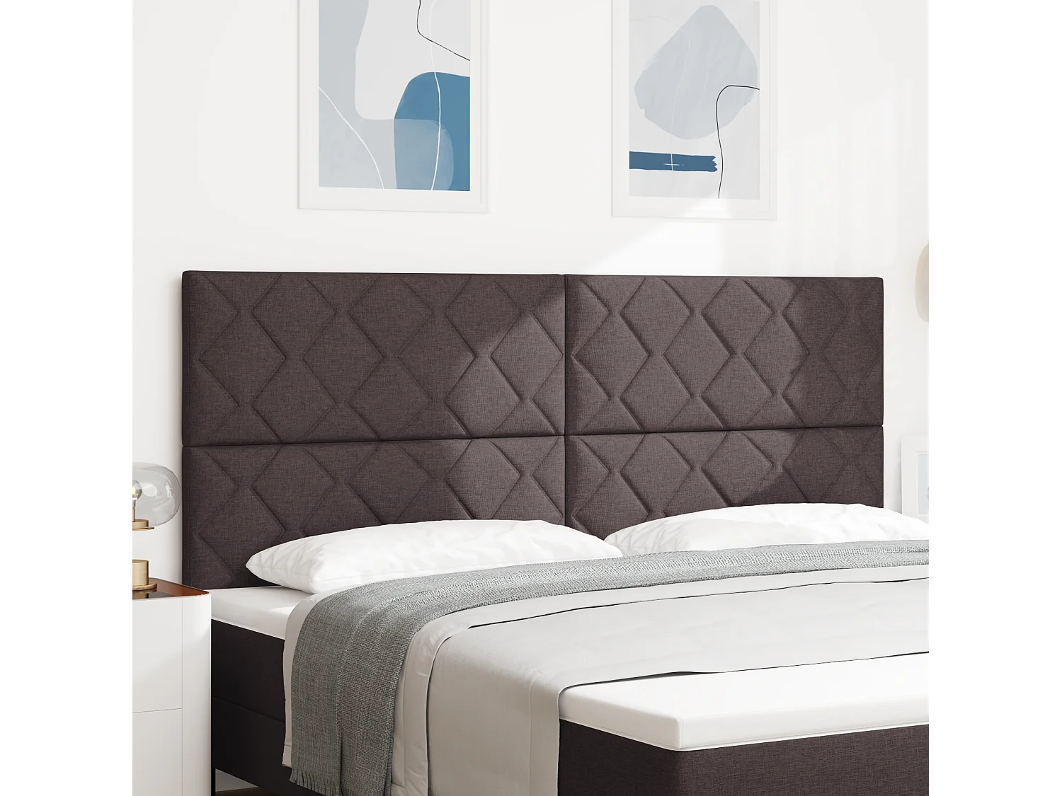 Mueble cabecero | Cabezal de cama | Cabecero de Tela Geométrico Marrón oscuro 200 cm tela