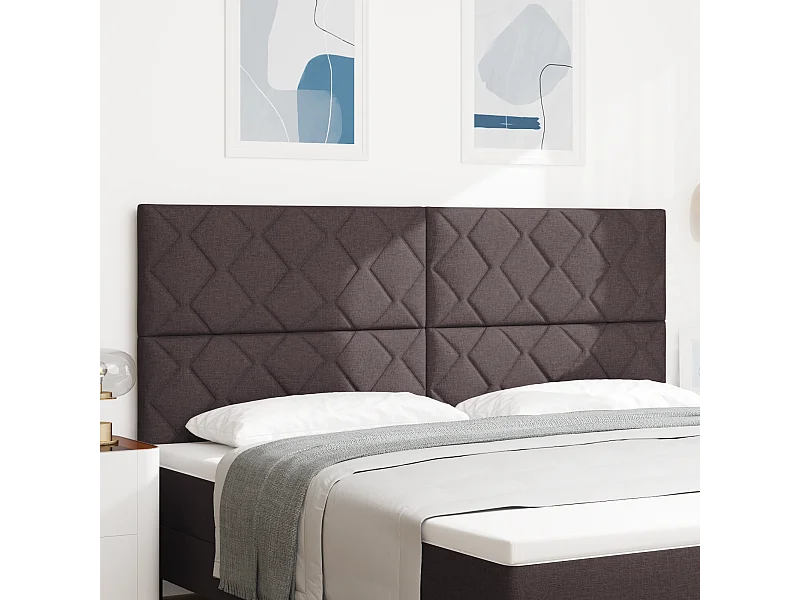 Mueble cabecero | Cabezal de cama | Cabecero de Tela Geométrico Marrón oscuro 200 cm tela