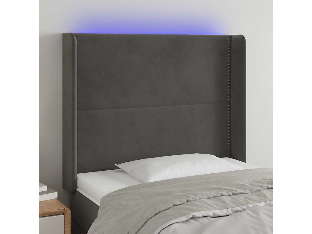 Hoofdbord | Hoofdeinde LED 83x16x118/128 cm fluweel donkergrijs