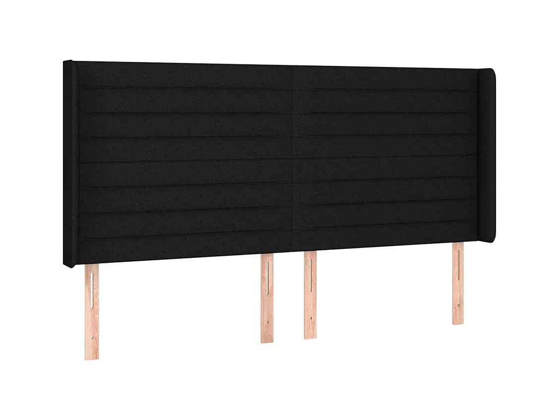 Mueble cabecero | Cabezal de cama | Cabecero con LED de tela negro 203x16x118/128 cm