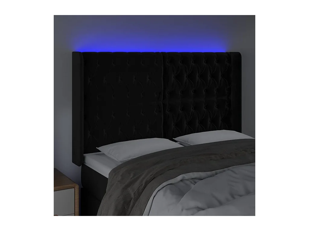 Cabecero | Cabezal de Cama | Mueble cabecero con LED de terciopelo negro 147x16x118/128 cm