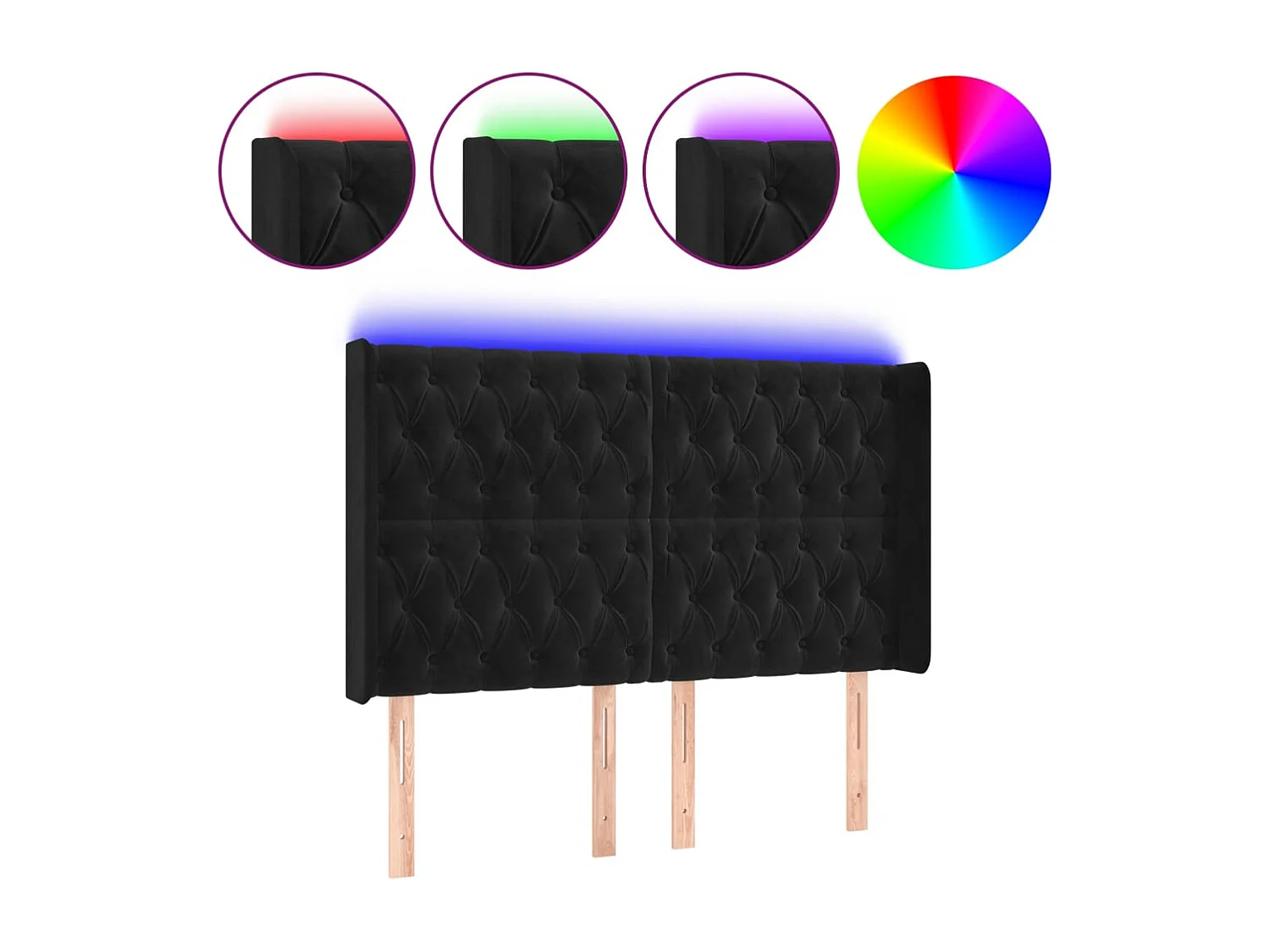 Cabecero | Cabezal de Cama | Mueble cabecero con LED de terciopelo negro 147x16x118/128 cm