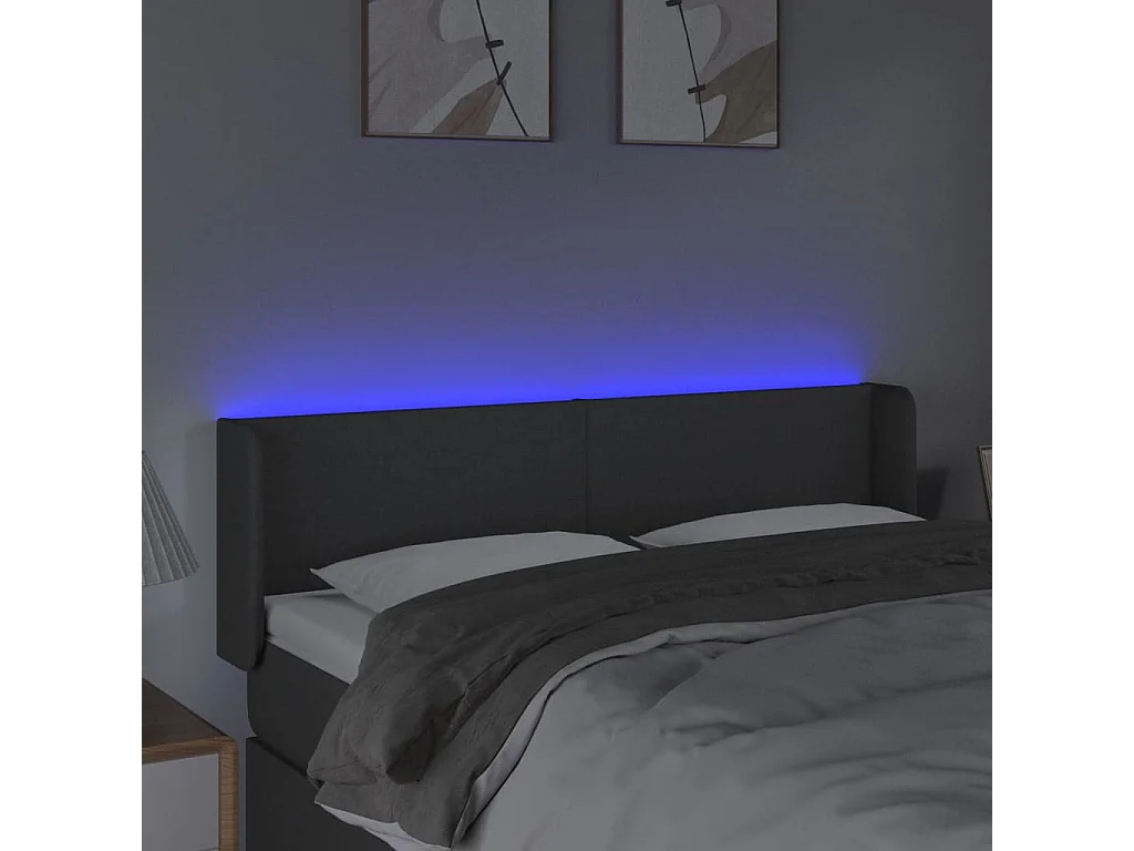 Mueble cabecero | Cabezal de cama | Cabecero con LED de tela gris oscuro 147x16x78/88 cm