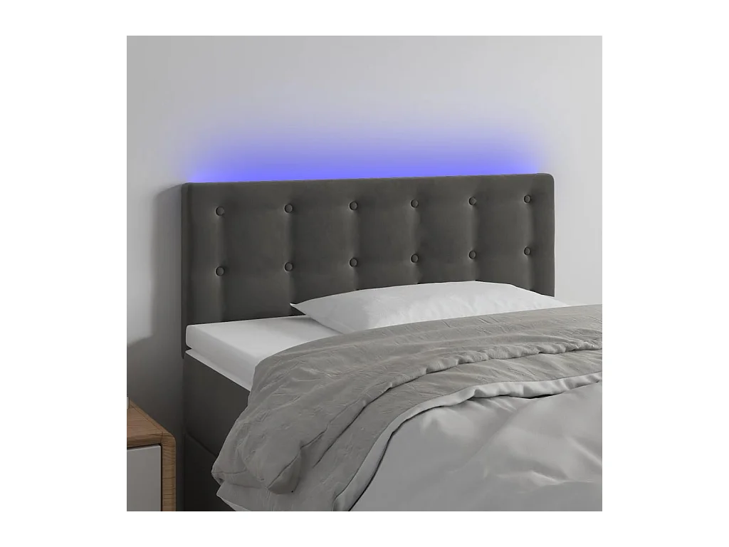 Tête de Lit | Panneau de tête pour lit Moderne à LED Gris foncé 80x5x78/88 cm Velours