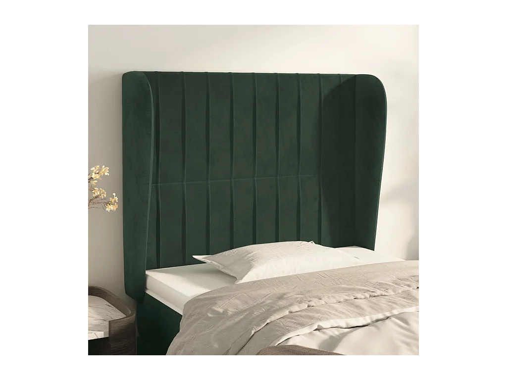 Cabecero | Cabezal de Cama | Mueble cabecero con orejas de terciopelo verde oscuro 103x23x118/128cm