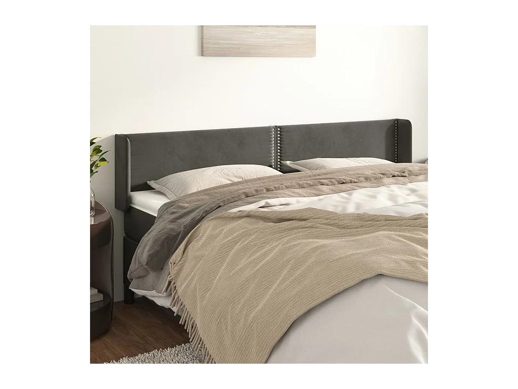 Mueble cabecero | Cabezal de cama | Cabecero de terciopelo gris oscuro 203x16x78/88 cm