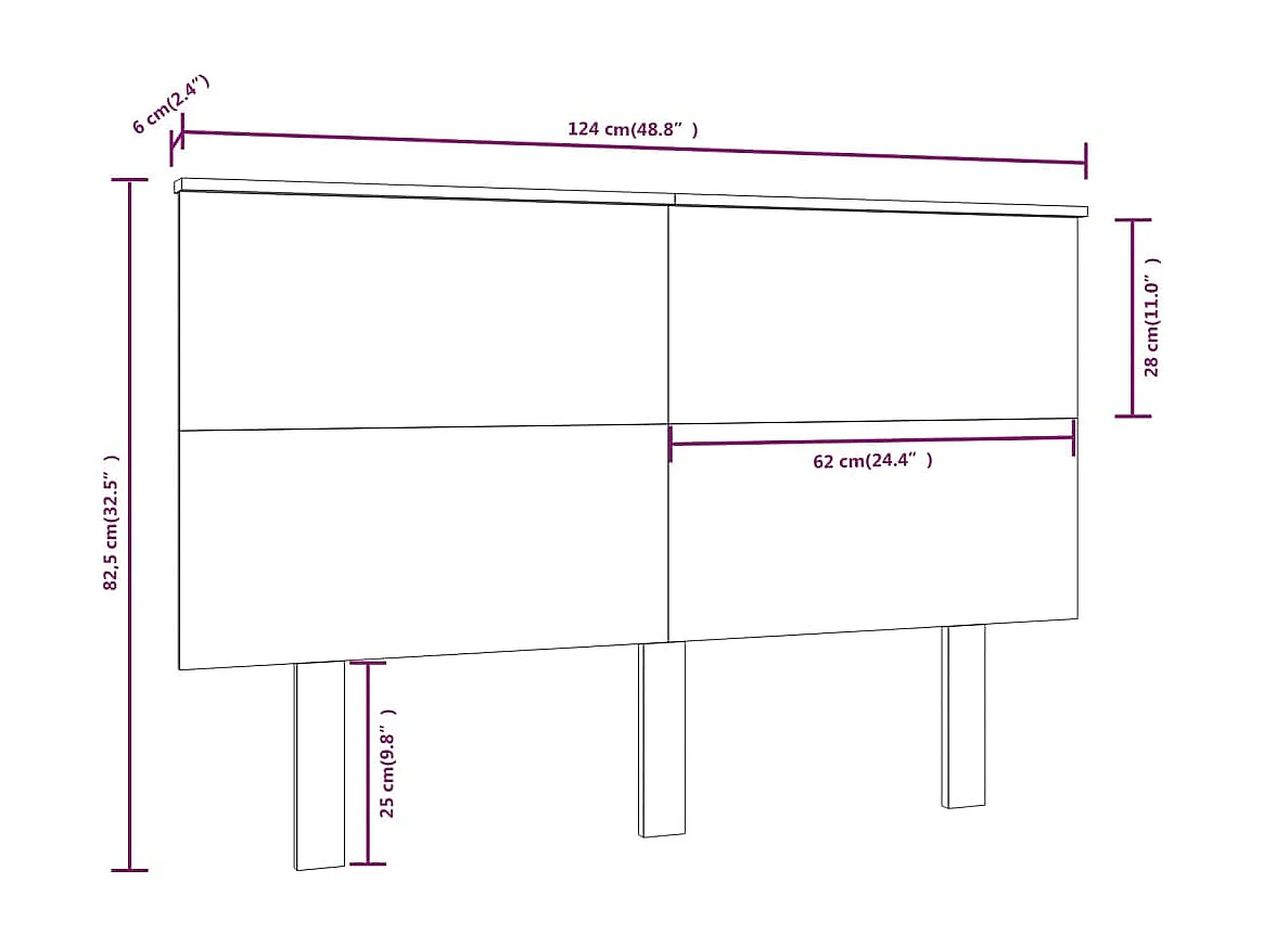 Hoofdbord | Hoofdeinde 124x6x82,5 cm massief grenenhout wit