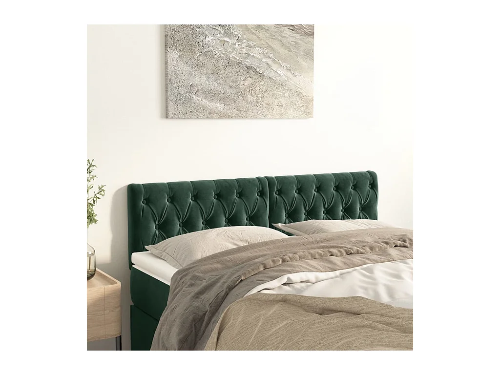 Têtes de lit | Panneaux de tête pour lit Moderne 2 pcs Vert foncé 80x7x78/88 cm Velours
