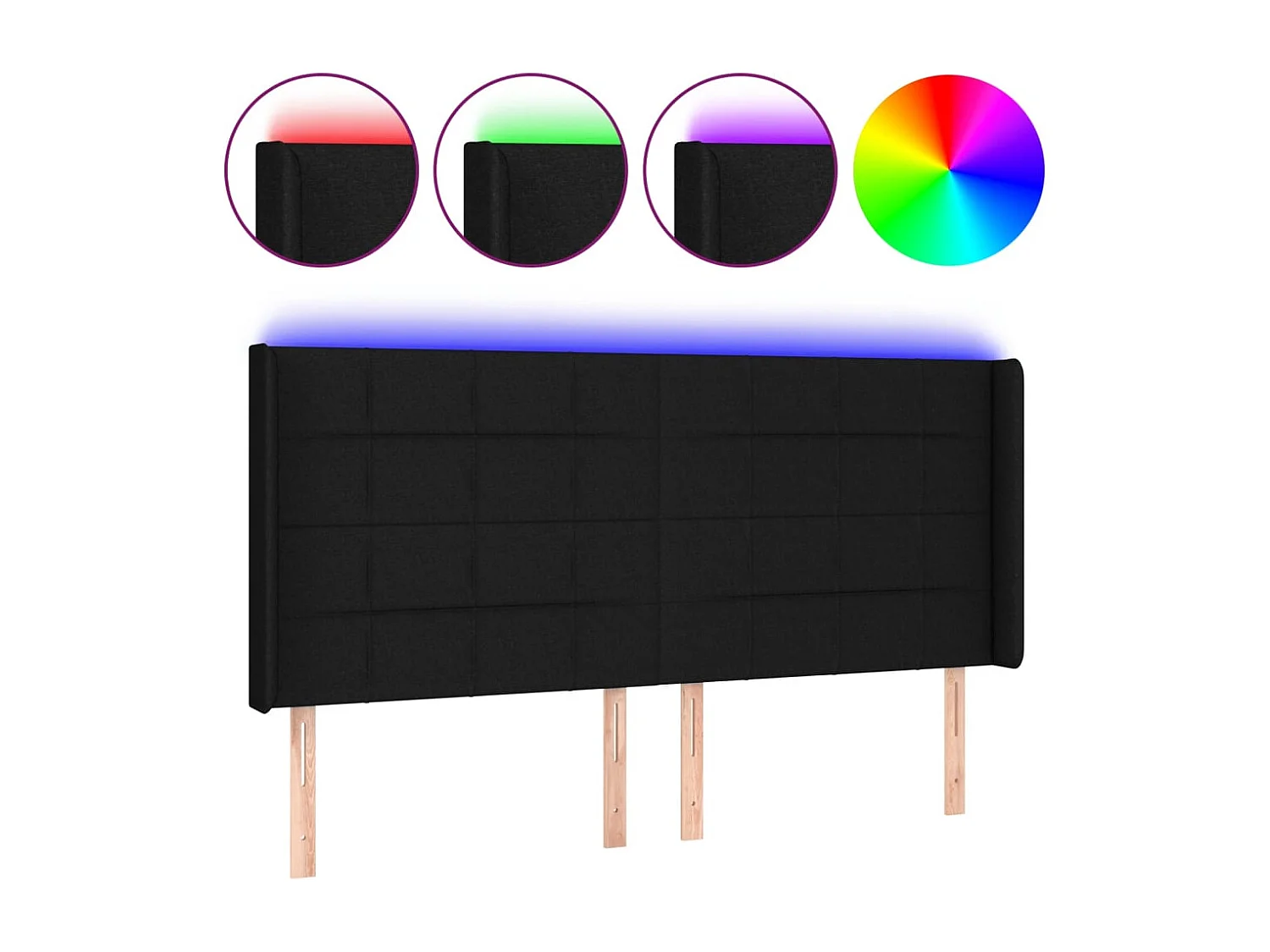 Hoofdbord | Hoofdeinde LED 203x16x118/128 cm stof zwart
