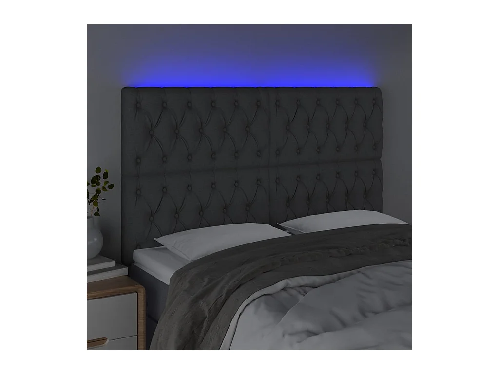 Cabecero | Cabezal de Cama | Mueble cabecero con luces LED tela gris oscuro 144x7x118/128 cm