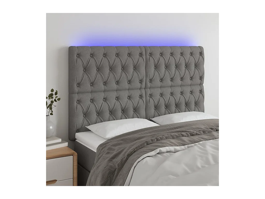 Tête de Lit | Panneau de tête pour lit Moderne à LED Gris foncé 144x7x118/128 cm Tissu
