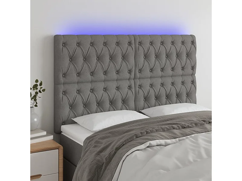 Tête de Lit | Panneau de tête pour lit Moderne à LED Gris foncé 144x7x118/128 cm Tissu