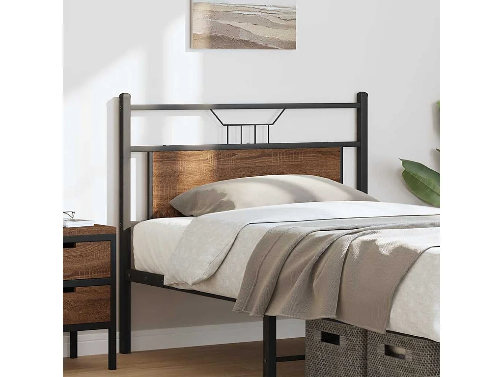 Tête de Lit | Panneau de tête pour lit Moderne chêne marron 100 cm bois d'ingénierie et acier