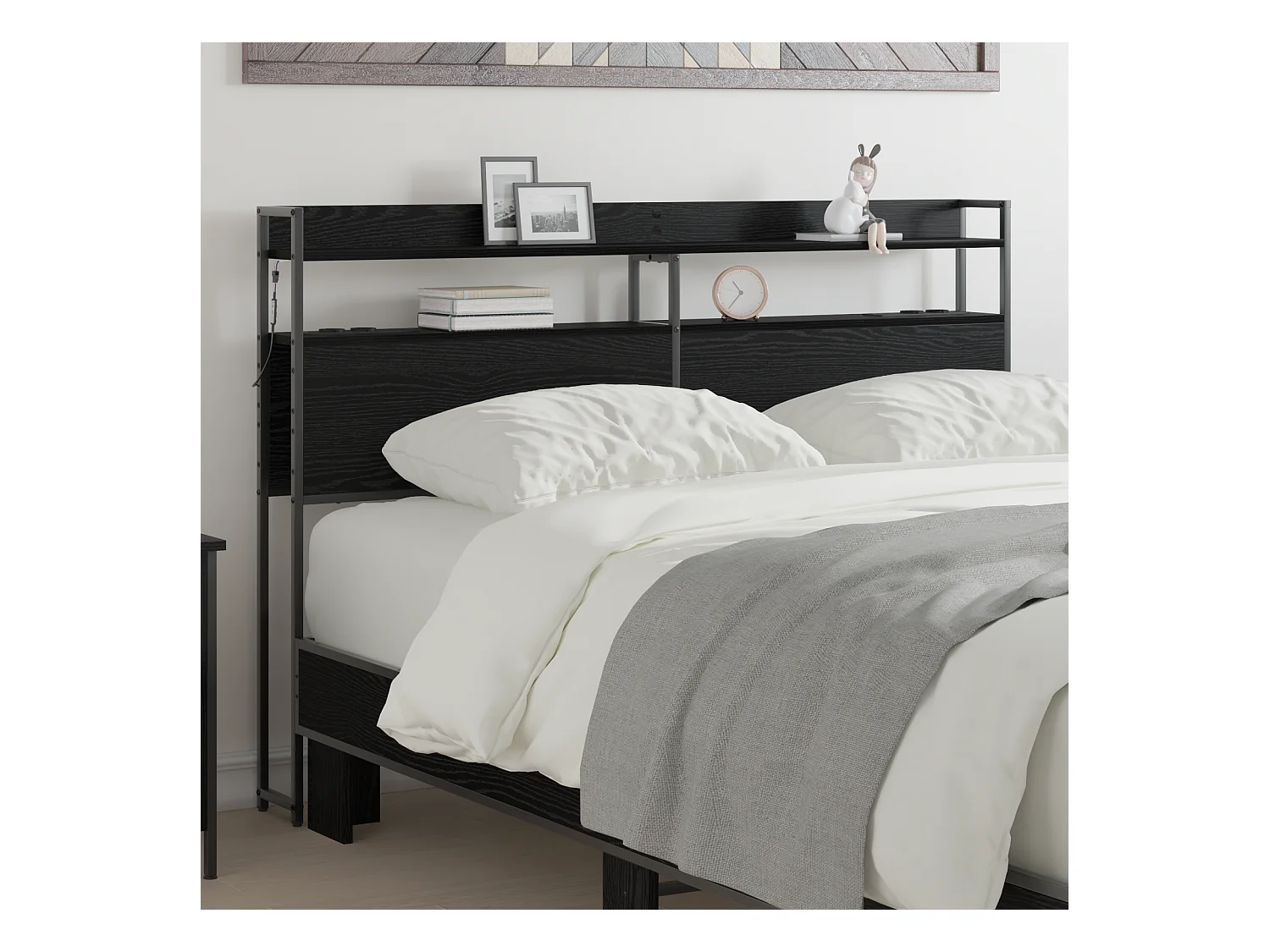 Tête de Lit de rangement | Panneau de tête pour lit Chêne noir 135 cm Bois d'ingénierie