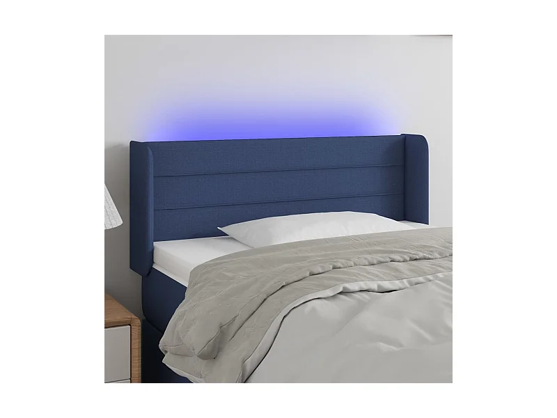 Tête de Lit | Panneau de tête pour lit Moderne à LED Bleu 83x16x78/88 cm Tissu