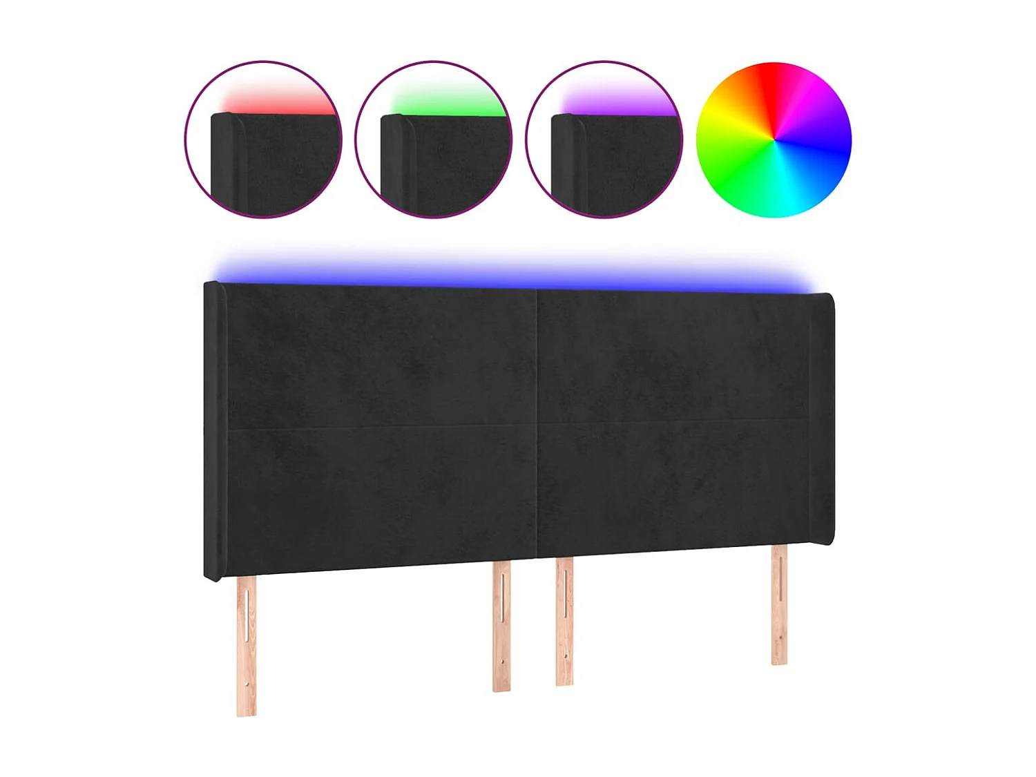 Cabecero | Cabezal de Cama | Mueble cabecero con LED de terciopelo negro 163x16x118/128 cm