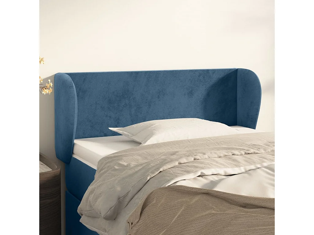 Tête de Lit | Panneau de tête pour lit Moderne avec oreilles Bleu foncé 83x23x78/88 cm Velours