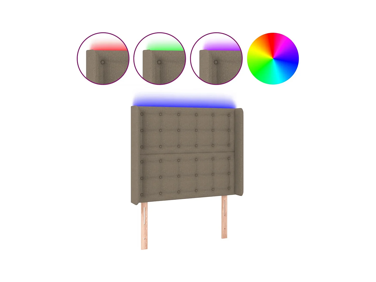 Mueble cabecero | Cabezal de cama | Cabecero con LED de tela gris taupe 93x16x118/128 cm