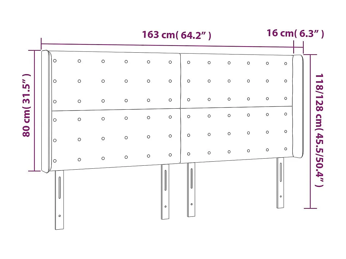 Tête de Lit | Panneau de tête pour lit Moderne à LED Bleu foncé 163x16x118/128 cm Velours