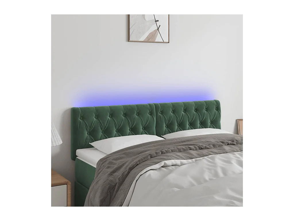 Cabecero | Cabezal de Cama | Mueble cabecero con LED de terciopelo verde oscuro 144x7x78/88 cm
