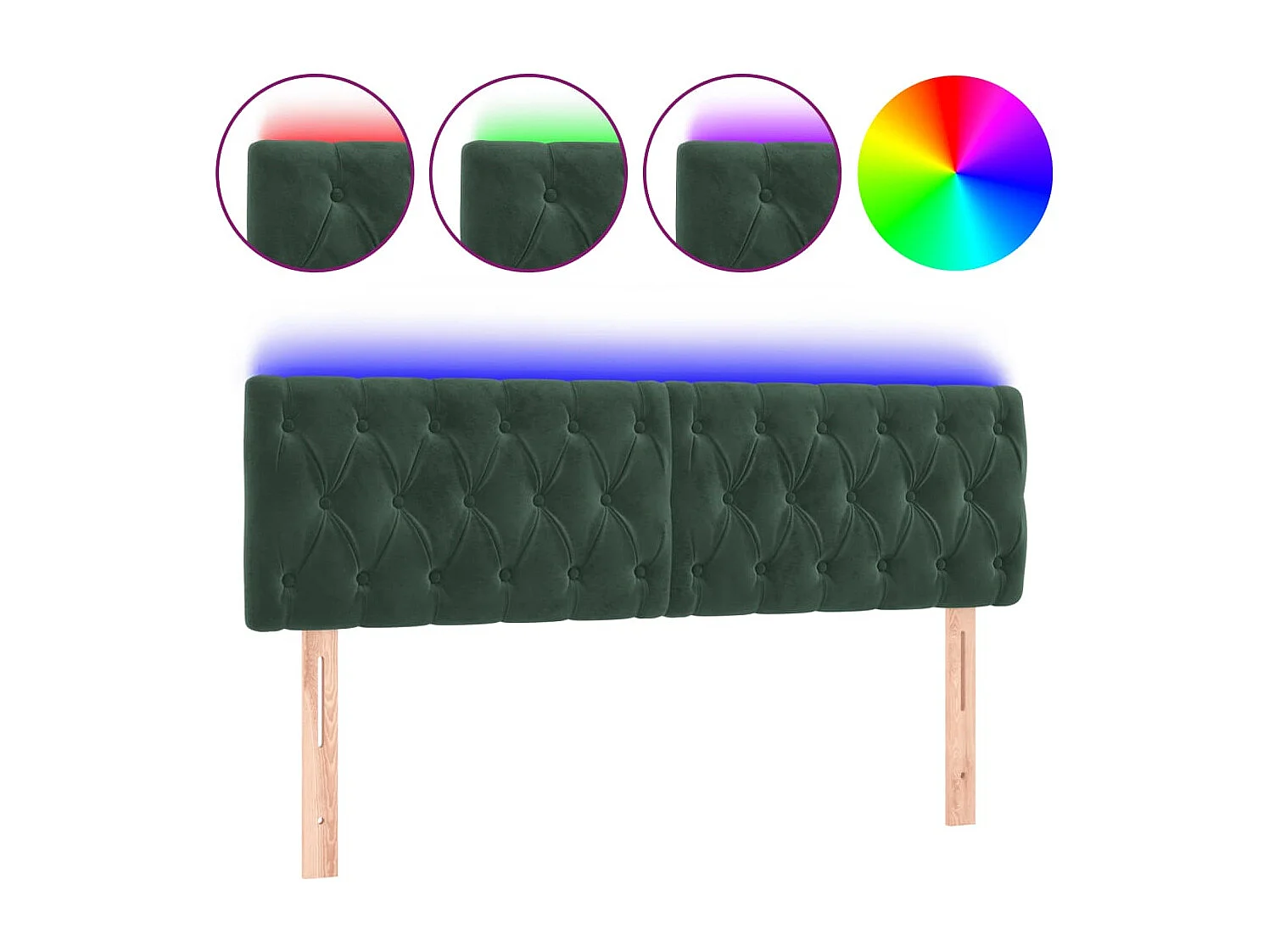 Cabecero | Cabezal de Cama | Mueble cabecero con LED de terciopelo verde oscuro 144x7x78/88 cm