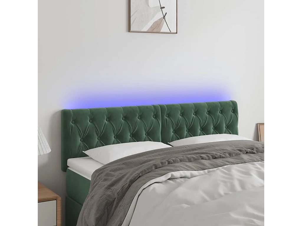 Tête de Lit | Panneau de tête pour lit Moderne à LED Vert foncé 144x7x78/88 cm Velours
