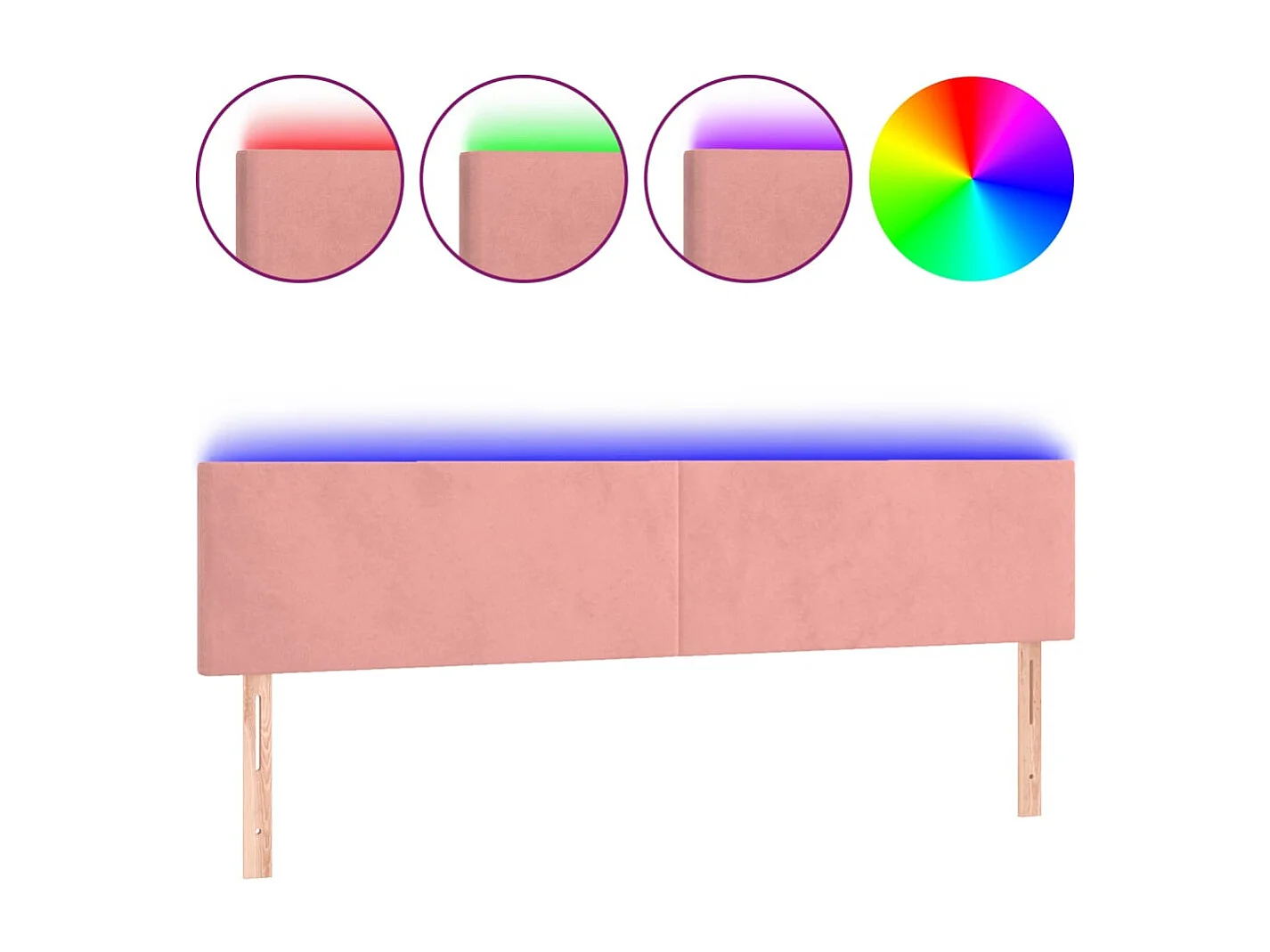 Tête de Lit | Panneau de tête pour lit Moderne à LED Rose 180x5x78/88 cm Velours