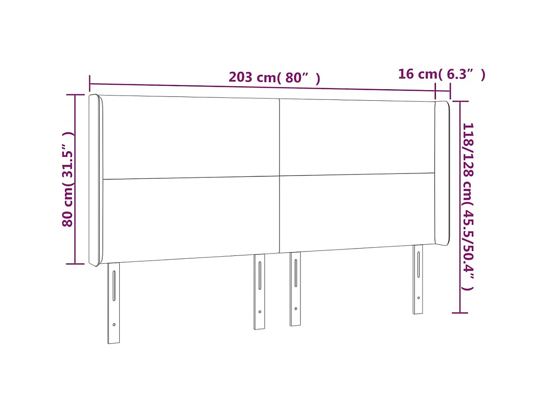 Tête de Lit | Panneau de tête pour lit Moderne à LED Crème 203x16x118/128 cm Tissu