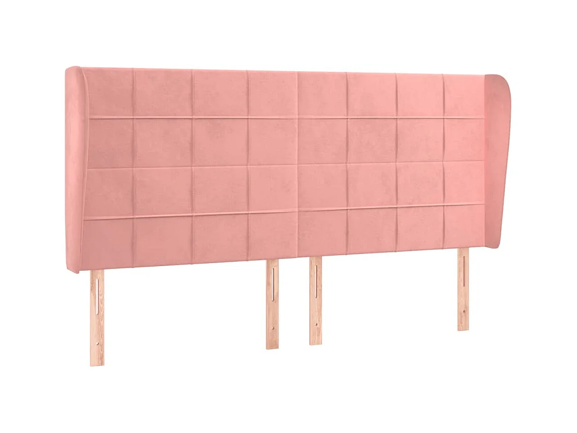 Cabecero | Cabezal de Cama | Mueble cabecero con orejas de terciopelo rosa 163x23x118/128 cm