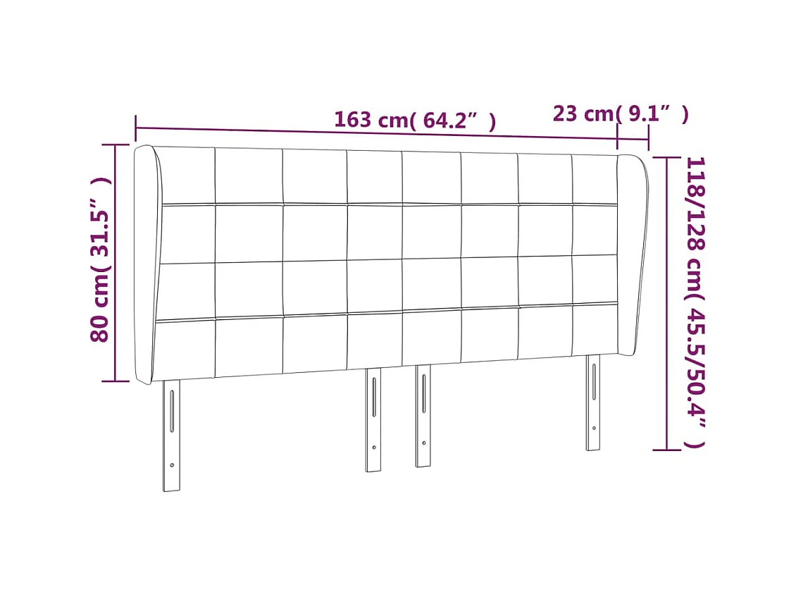 Cabecero | Cabezal de Cama | Mueble cabecero con orejas de terciopelo rosa 163x23x118/128 cm
