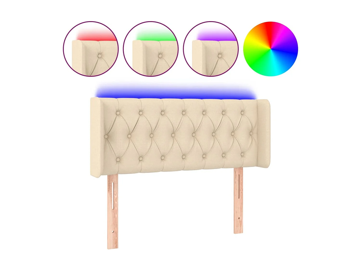 Mueble cabecero | Cabezal de cama | Cabecero con LED de tela crema 93x16x78/88 cm