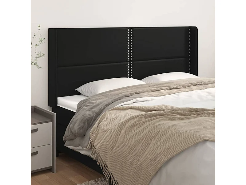 Tête de Lit | Panneau de tête pour lit Moderne avec oreilles Noir 203x16x118/128 cm Similicuir