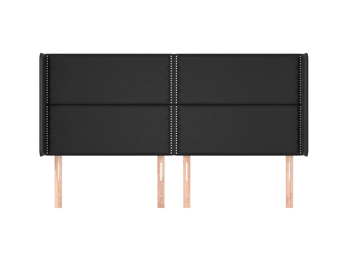 Cabecero | Cabezal de Cama | Mueble cabecero con orejas de cuero sintético negro 203x16x118/128 cm