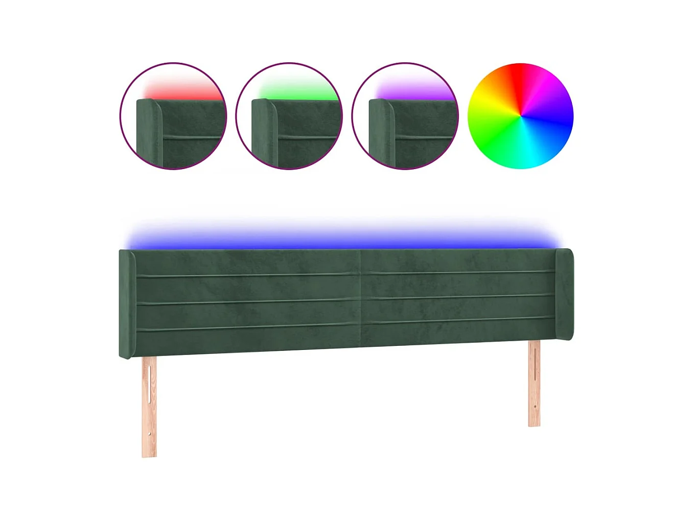 Tête de Lit | Panneau de tête pour lit Moderne à LED Vert foncé 203x16x78/88 cm Velours