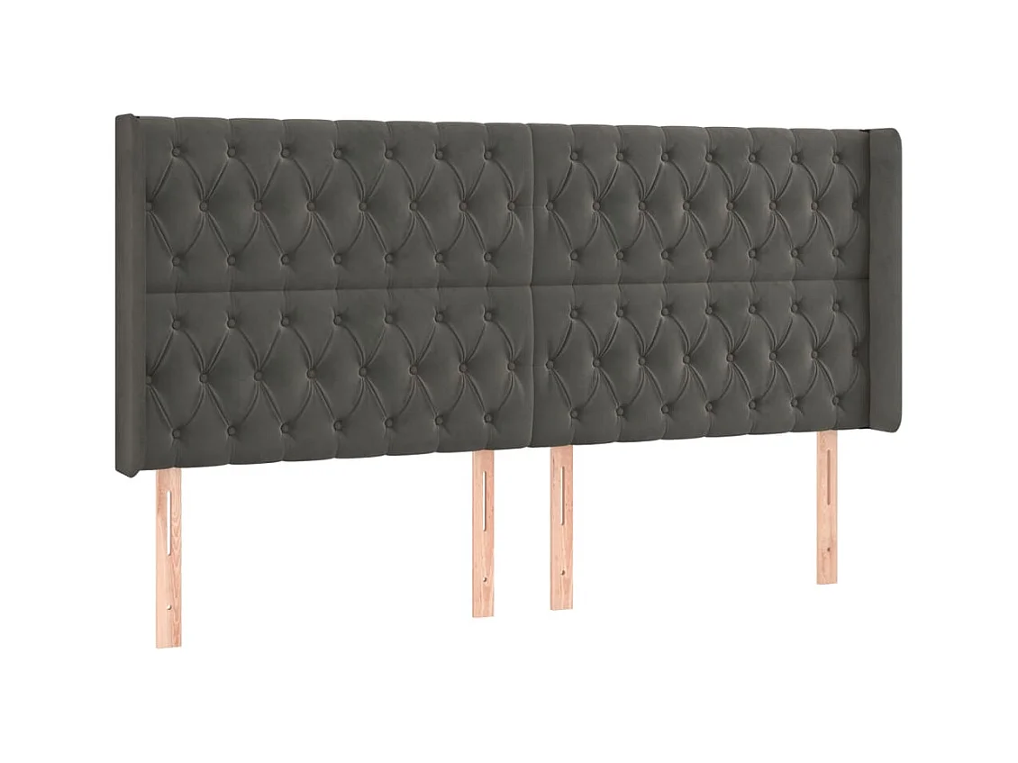 Cabecero | Cabezal de Cama | Mueble cabecero con orejas de terciopelo gris oscuro 203x16x118/128 cm