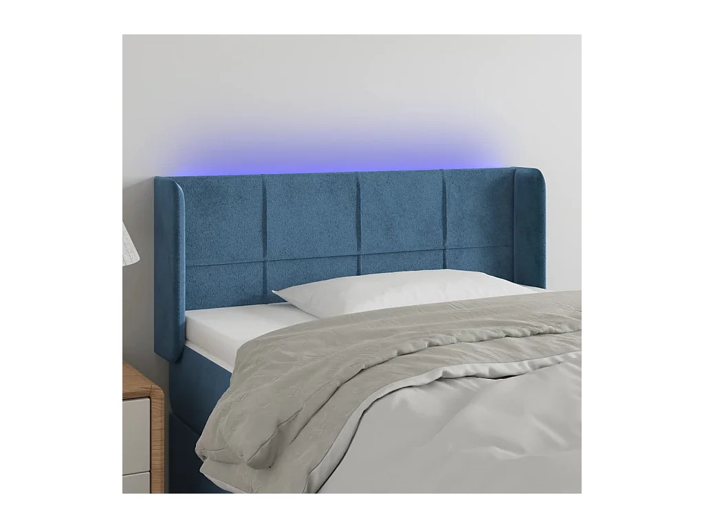 Cabecero | Cabezal de Cama | Mueble cabecero con LED de terciopelo azul oscuro 93x16x78/88 cm