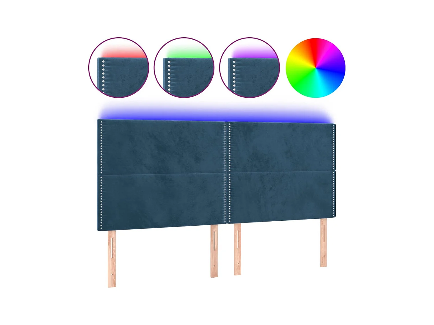 Tête de Lit | Panneau de tête pour lit Moderne à LED Bleu foncé 200x5x118/128 cm Velours