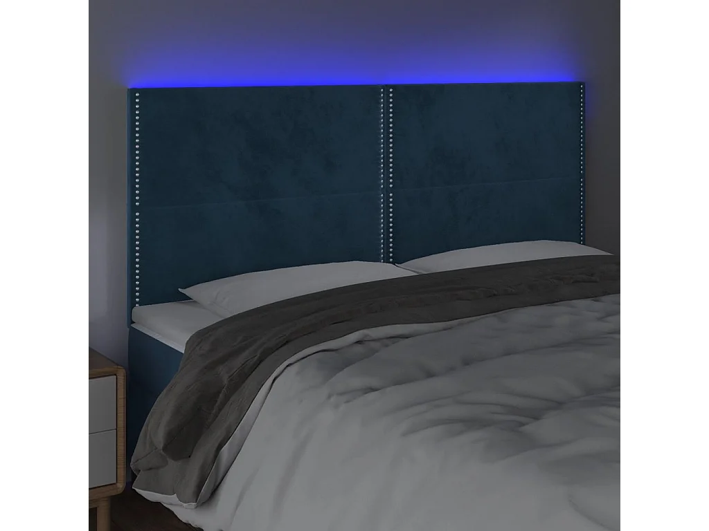 Hoofdbord | Hoofdeinde LED 200x5x118/128 cm fluweel donkerblauw