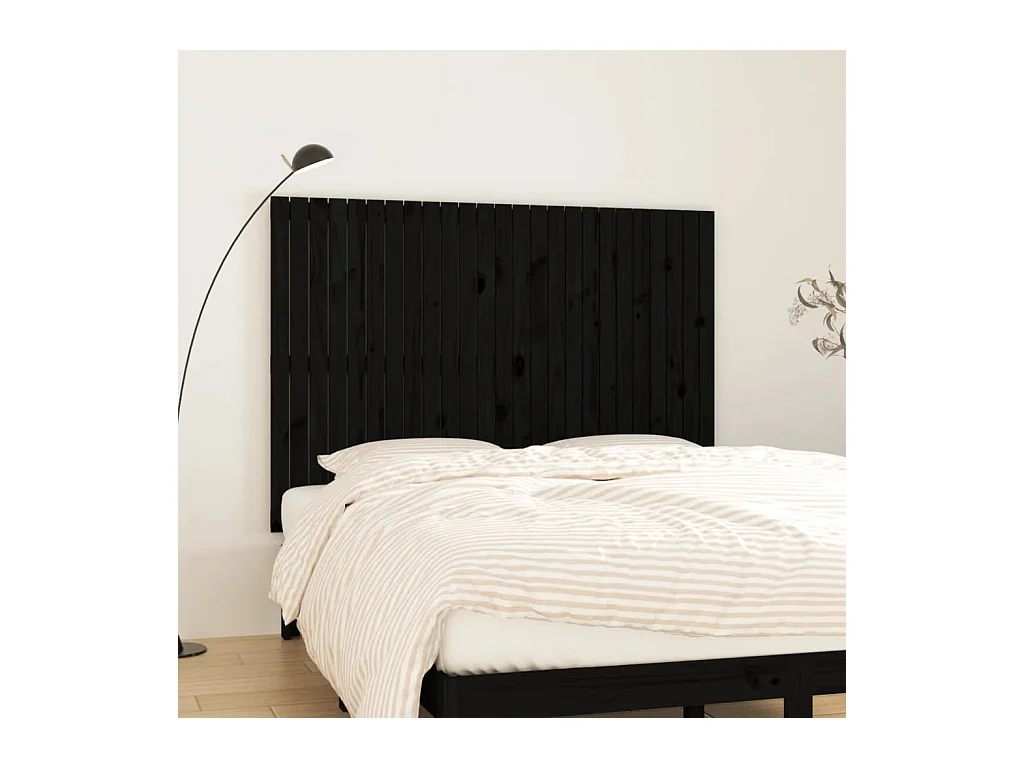 Cabecero de Cama | Cabezal de cama | Mueble de cabecero pared madera maciza pino negro 159,5x3x110 cm